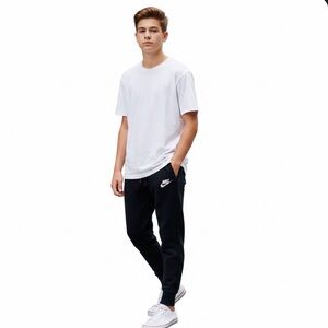 Nike Tech Fleece Activewear Black Sweatpant Bottoms Joggers White Logo Men Small